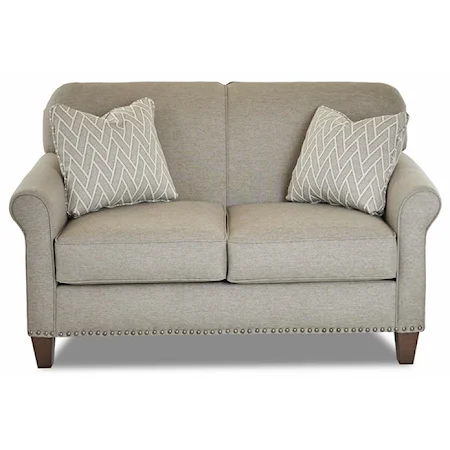 Transitional Customizable Loveseat with Thin Rolled Arms